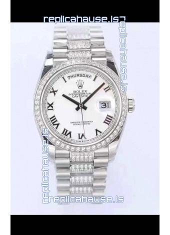 Rolex Day Date Presidential 904L Steel 36MM - White Roman Dial 1:1 Mirror Quality Watch