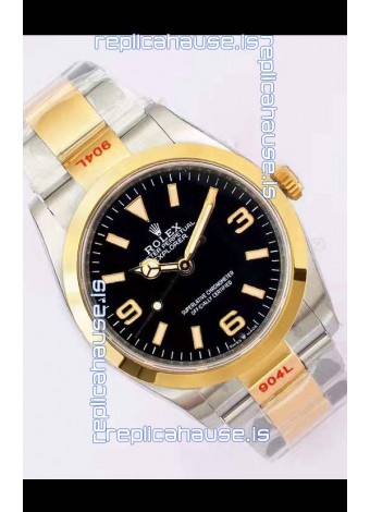 Rolex Explorer I Black Dial - Yellow Gold on Steel in 3235 Swiss Automatic Movement