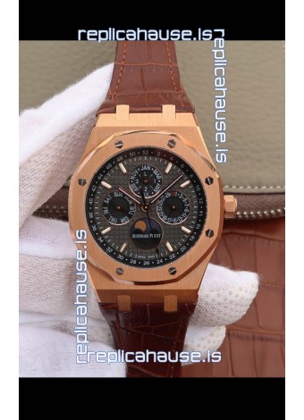 Audemars Piguet Royal Oak Perpetual Calendar Swiss Replica Rose Gold Casing Watch in Grey Dial