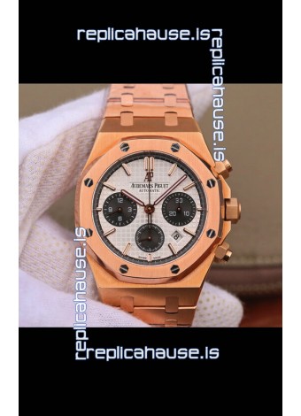 Audemars Piguet Royal Oak Chronograph White Dial Rose Gold on 904L Steel - 1:1 Mirror Replica