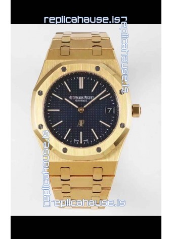 Audemars Piguet Royal Jumbo Oak Extra Thin Swiss Replica Yellow Gold - 1:1 Mirror Replica Watch Black Dial