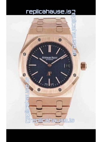 Audemars Piguet Royal Jumbo Oak Extra Thin Swiss Replica Rose Gold - 1:1 Mirror Replica Watch Blue Dial