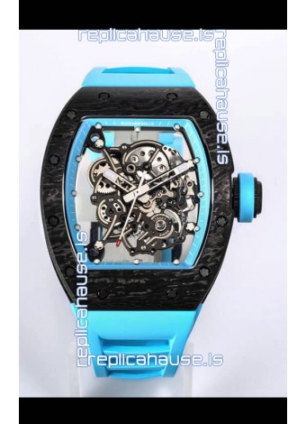 Richard Mille RM055 Black Carbon Casing 1:1 Mirror Replica Watch in Blue Strap
