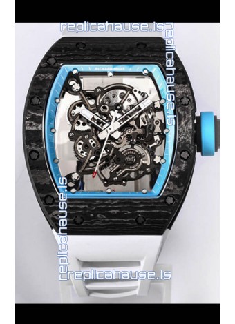 Richard Mille RM055 Black Carbon Casing 1:1 Mirror Replica Watch in White Strap