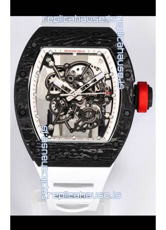 Richard Mille RM055 Black Carbon Casing 1:1 Mirror Replica Watch in White Strap