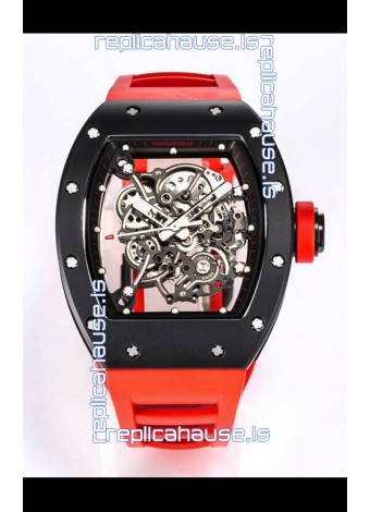 Richard Mille RM055 Black Ceramic Casing 1:1 Mirror Replica Watch in Red Strap