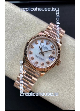 Rolex Datejust 278275 31MM Swiss Replica in 904L Steel Rose Gold in White Pearl Dial - 1:1 Mirror Replica