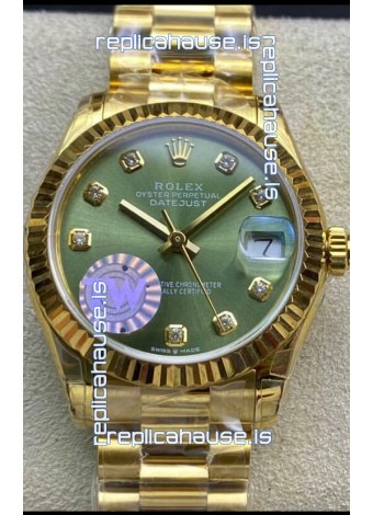 Rolex Datejust 278278 31MM Swiss Replica in 904L Steel Yellow Gold in Green Dial - 1:1 Mirror Replica