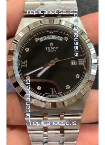 Tudor Royal Edition Watch - 1:1 Mirror Replica in Steel Casing - Black Diamonds Dial