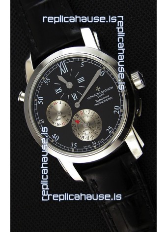 Vacheron Constantin Malte Dual Time Regulator Black Dial Replica Watch 