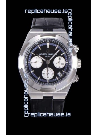 Vacheron Constantin Overseas Chronograph Black Dial Swiss Replica Watch - Leather Strap