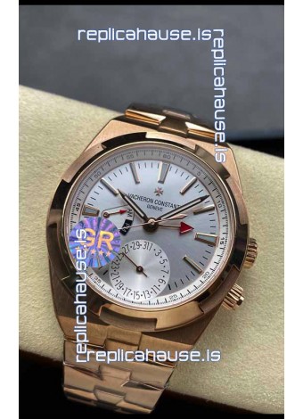 Vacheron Constantin Overseas Dual Time Rose Gold 1:1 Mirror Swiss Replica Watch in Steel Dial