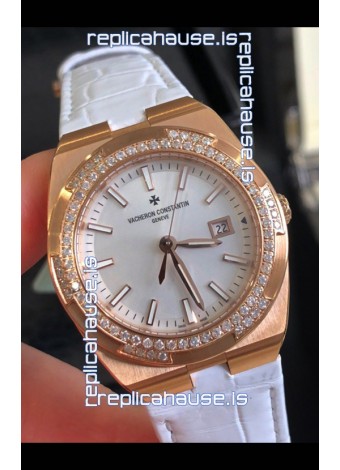 Vacheron Constantin Overseas Rose Gold 33MM Swiss Quartz Replica Watch Steel Dial 