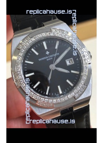 Vacheron Constantin Overseas Stainless Steel 33MM Swiss Quartz Replica Watch Black Dial 