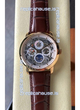 Vacheron Constantin Patrimony Traditionelle Rose Gold Skeleton Swiss Replica Watch 