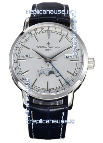 Vacheron Constantin Traditionelle Complete Calendar White Gold Plating White Dial Swiss Replica