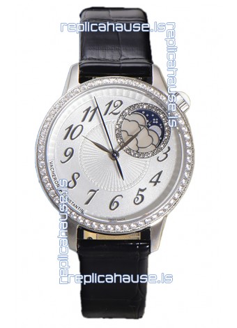 Vacheron Constantin Egerie Muse Moonphase 904L Steel Casing in White Dial Swiss Replica Watch 
