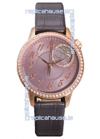 Vacheron Constantin Egerie Muse Moonphase Rose Gold Casing in Brown Dial Swiss Replica