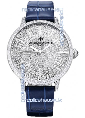 Vacheron Constantin Patrimony Self-Winding Jewellery Diamonds Paved Dial in White Gold Plating