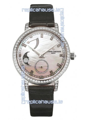 Vacheron Constantin Traditionelle Moon Phase Mother of Pearl Dial in Steel Case Swiss Replica