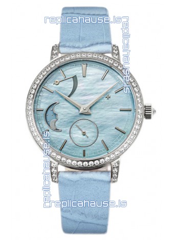 Vacheron Constantin Traditionelle Moon Phase Blue Mother of Pearl Dial in Steel Case Swiss Replica