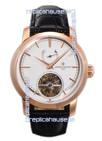 Vacheron Constantin Traditionelle 14-Day Tourbillon White Dial Rose Gold 1:1 Mirror Replica Watch 