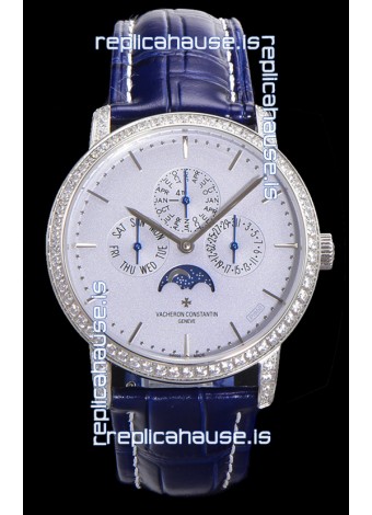 Vacheron Constantin Patrimony Perpetual Calendar Ultra-Thin White Gold Light Blue Dial Swiss Replica
