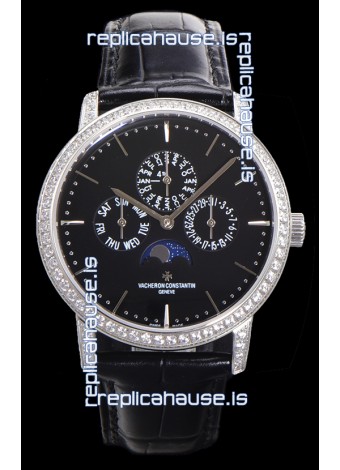 Vacheron Constantin Patrimony Perpetual Calendar Ultra-Thin White Gold Black Dial Swiss Replica