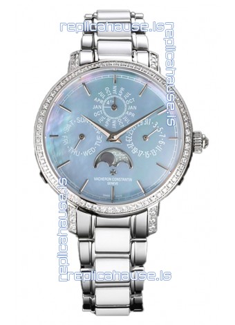 Vacheron Constantin Traditionelle Perpetual Calendar Ultra-Thin Steel Blue Pearl Swiss Replica