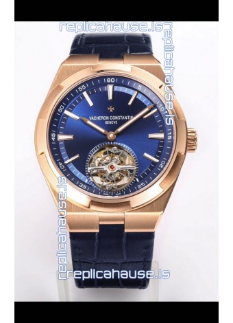 Vacheron Constantin Overseas Tourbillon Rose Gold in Blue Dial Leather Strap 1:1 Mirror Replica