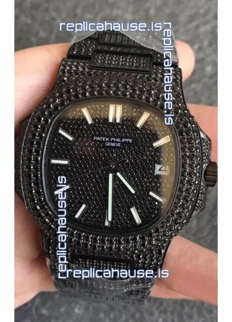 Patek Philippe Nautilus 5711 Black Venom Diamonds PVD Swiss Replica Watch in Black Dial 