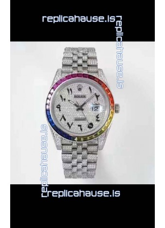 Rolex Datejust Full ICED Out Arabic Numerals Watch in 41MM Casing - 3135 Movement Stainless Steel