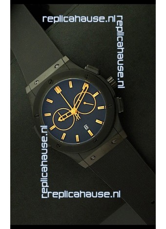 Hublot Big Bang Classic Fusion Chrono Japanese Watch with Yellow Markers Ceramic Case