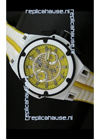 Hublot King Power Ferrari Edition Swiss Replica Watch - White/Yellow Strap