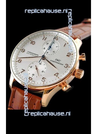 IWC Portuguese Chronograph Swiss Replica Watch in Rose Gold Casing