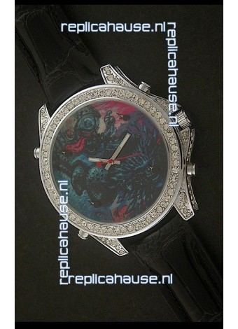 Five Time Zones J&C Imitations Japanese Watch in Full Diamonds