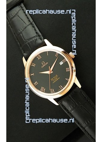 Omega DeVelie Co-Axial Chronometer Japanese Rose Gold Watch in Black Dial