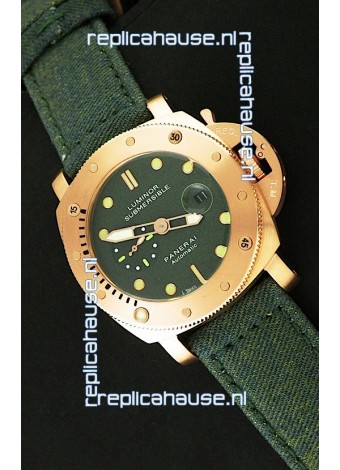 Panerai Luminor Submersible 1000M Japanese Automatic Rose Gold Watch in Green Dial