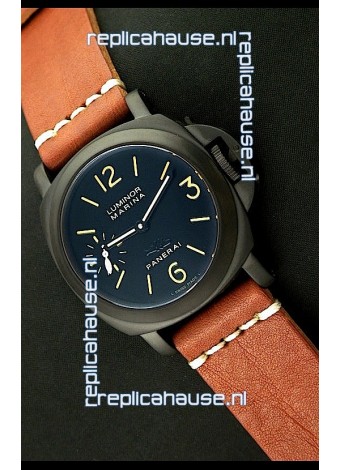 Panerai Luminor Marina Black Seal PVD Swiss Watch in Brown Strap