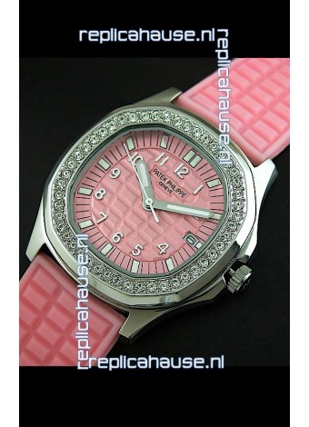 Patek Phillipe Nautilis Swiss Diamond Replica Watch in Pink Dial