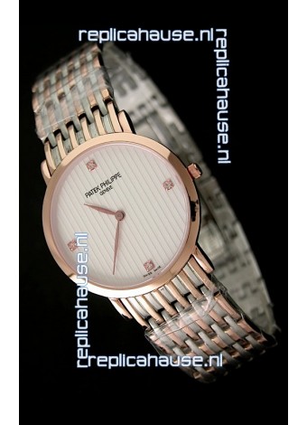 Patek Philippe Geneve Men Japanese Rose Gold Watch in Diamond Hour Markers