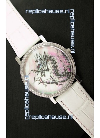Piaget Mecanique Dragon Replica Watch in White Leather Strap
