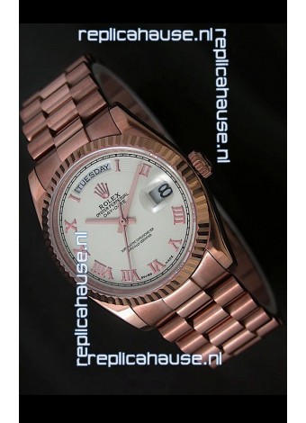 Rolex Day Date Japanese Rose Gold Watch in White Dial