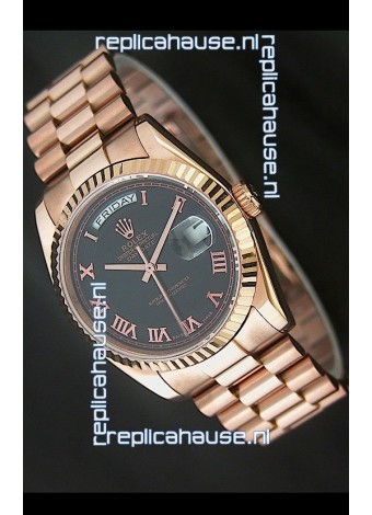 Rolex Day Date Japanese Rose Gold Watch in Black Dial