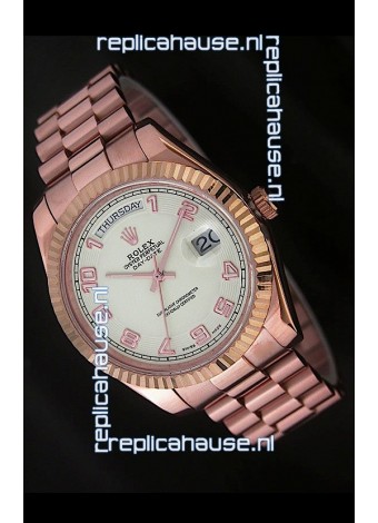 Rolex Day Date Japanese Replica Steel Watch in Arabic Markers