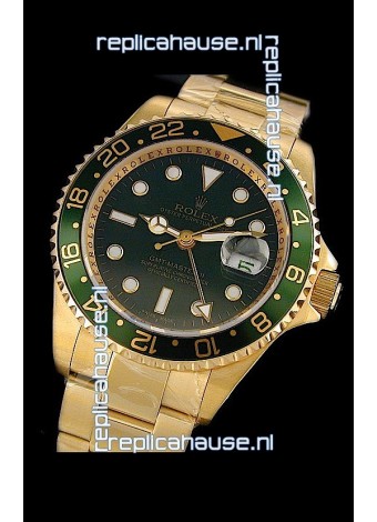 Rolex GMT Master II Swiss Replica Gold Watch in Green Bezel