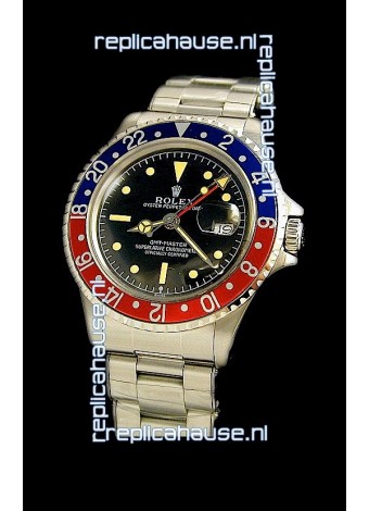 Rolex GMT Master Swiss Replica Steel Watch in Black Dial