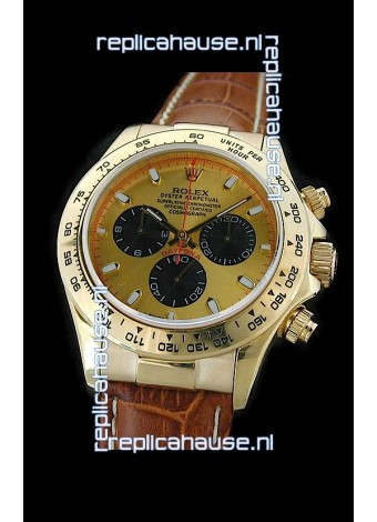 Rolex Daytona Cosmograph Swiss Replica Gold Watch in Brown Strap