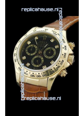 Rolex Daytona Cosmograph Swiss Replica Gold Watch in Diamond Hour Markers