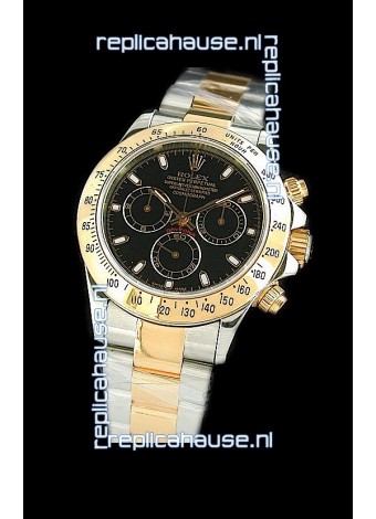 Rolex Oyster Cosmograph Swiss Replica Two Tone Gold Watch in Black Dial